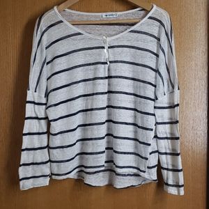 EUC Nina Kendosa White Blue Striped Linen Shirt OS